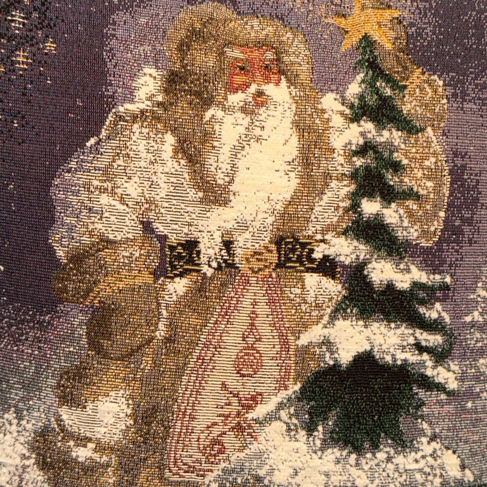 Riverdale Vintage‎ Old World Santa Claus Tapestry Christmas Pillow Blue 16x16"